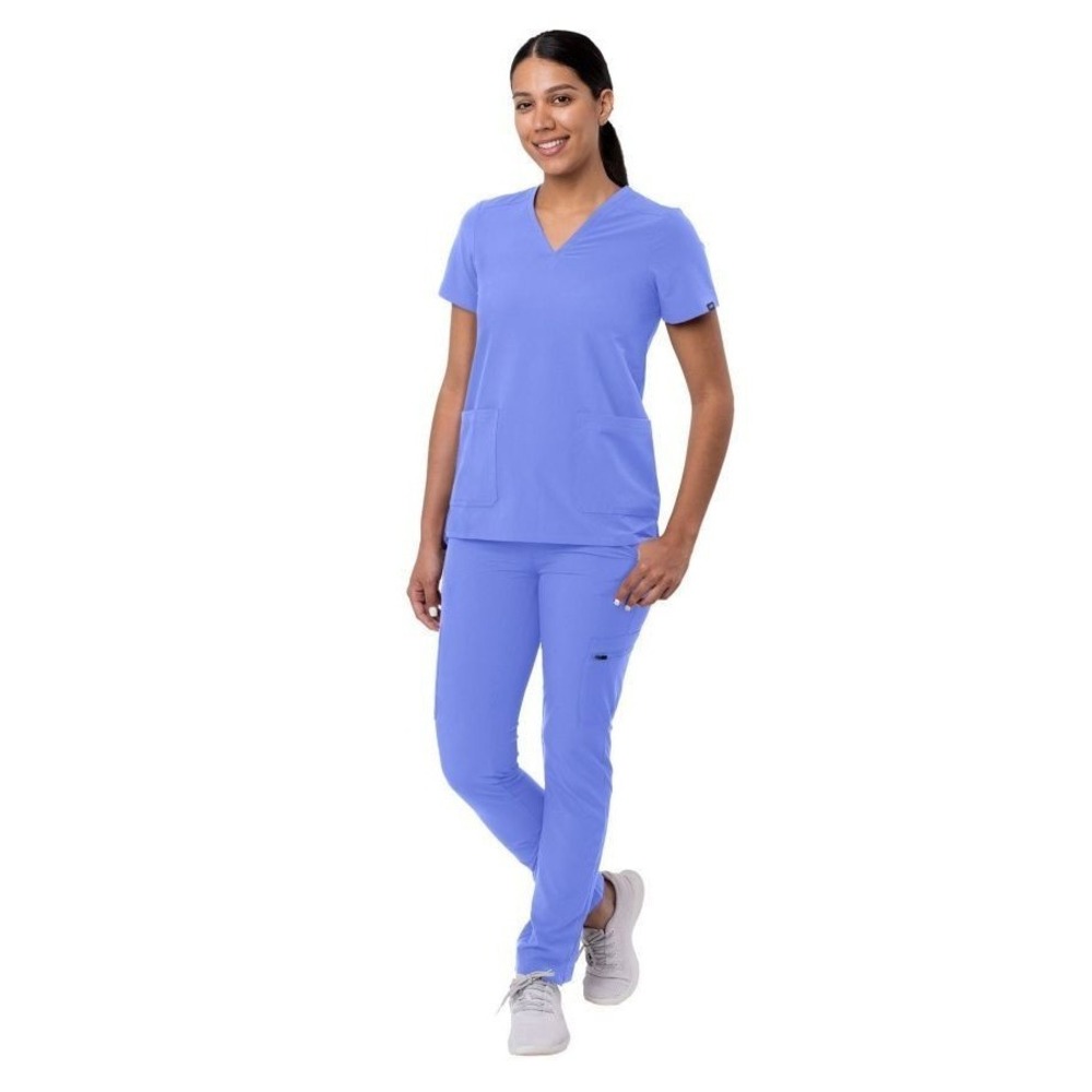 Adar Women's Go-Basic Scrub Cargo Pants V-Neck Top Set #A9200 - Ceil Blue - XL